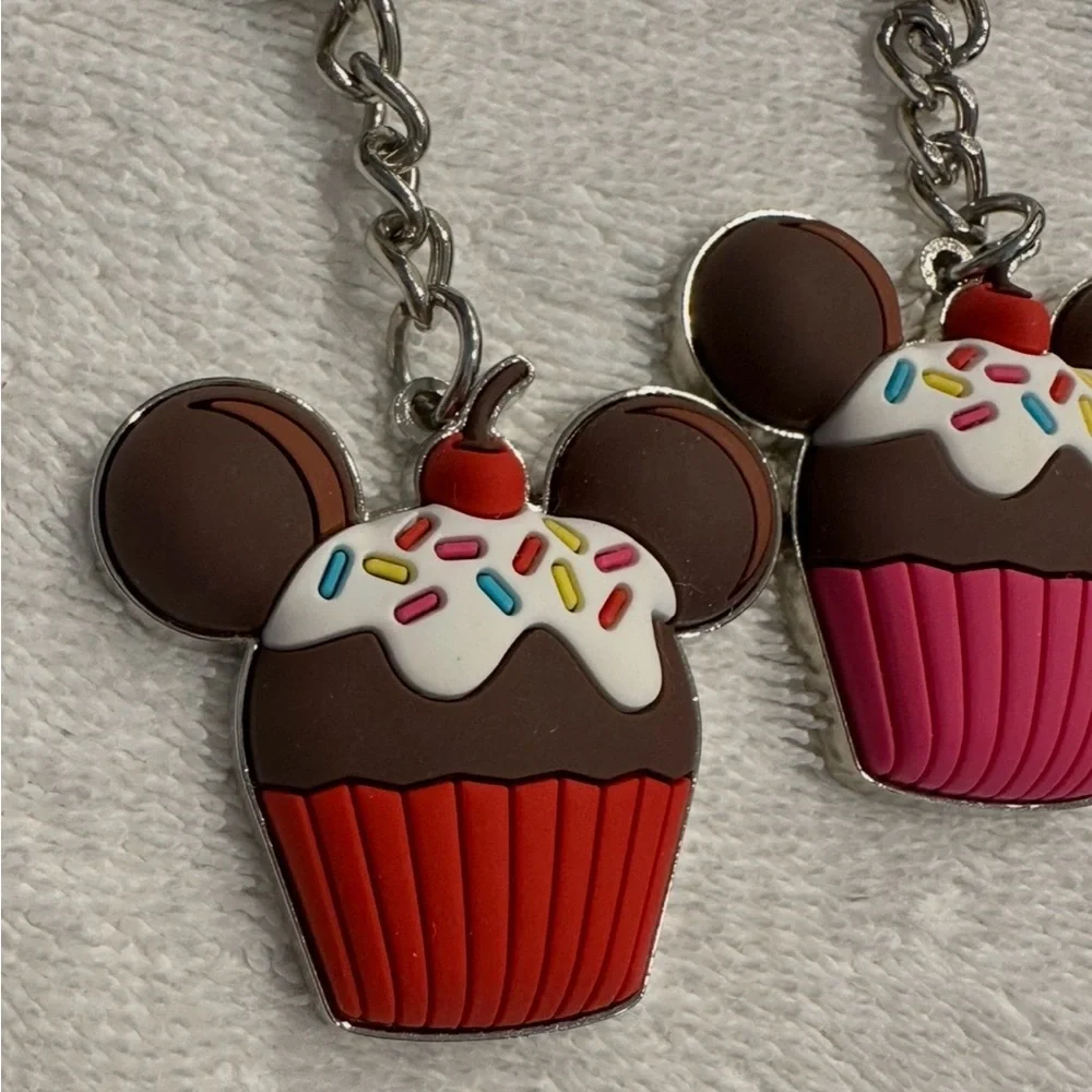 Disney Mickey Mouse Cupcake Keychains NWOT (Set of 4)
